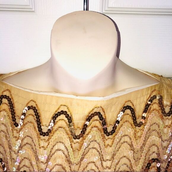 1960’s Vintage gold sequin mod sheath dress medium - Picture 5 of 8